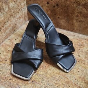 DKNY Black Heeled Mules with Modern Design